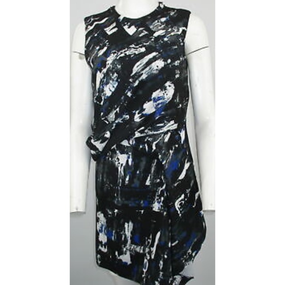 McQ Alexander McQueen Asymmetrical Sleeveless Paint-Print Dress sz IT42 - Picture 1 of 5